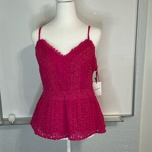 NWT Japna Pink Crochet Peplum Lined Tank with adjustable straps Medium